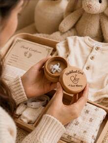 Wooden Baby Umbilical Cord Keepsake Box, Newborn Memory Storage Box, Baby Baptism Gift, Baby Supplies, Baby Essentials - Multicolor - View 2