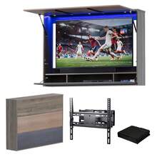 Advwin Outdoor TV Enclosure For TVs Up To 55", Weatherproof Wood TV Cabinet With Full Motion TV Wall Mount, Waterproof UV Protection Cover & LED Lights & 3 Storage Compartments For Patio, Poolside, Porch & Backyard - Gray - View 1