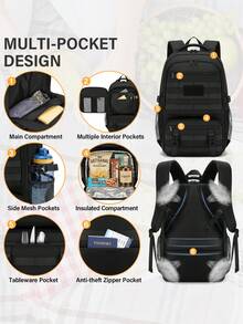NEWHEY Mochila para portátil de 17.3 pulgadas, bolsa de almuerzo impermeable, mochila de gran capacidad para trabajo, viajes, negocios y estudiantes - Negro - Ver 5