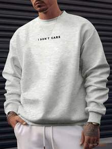 SU ER Men's Casual Crew Neck Sweatshirt, Autumn/Winter, Street Style Essential - Light Grey - View 4