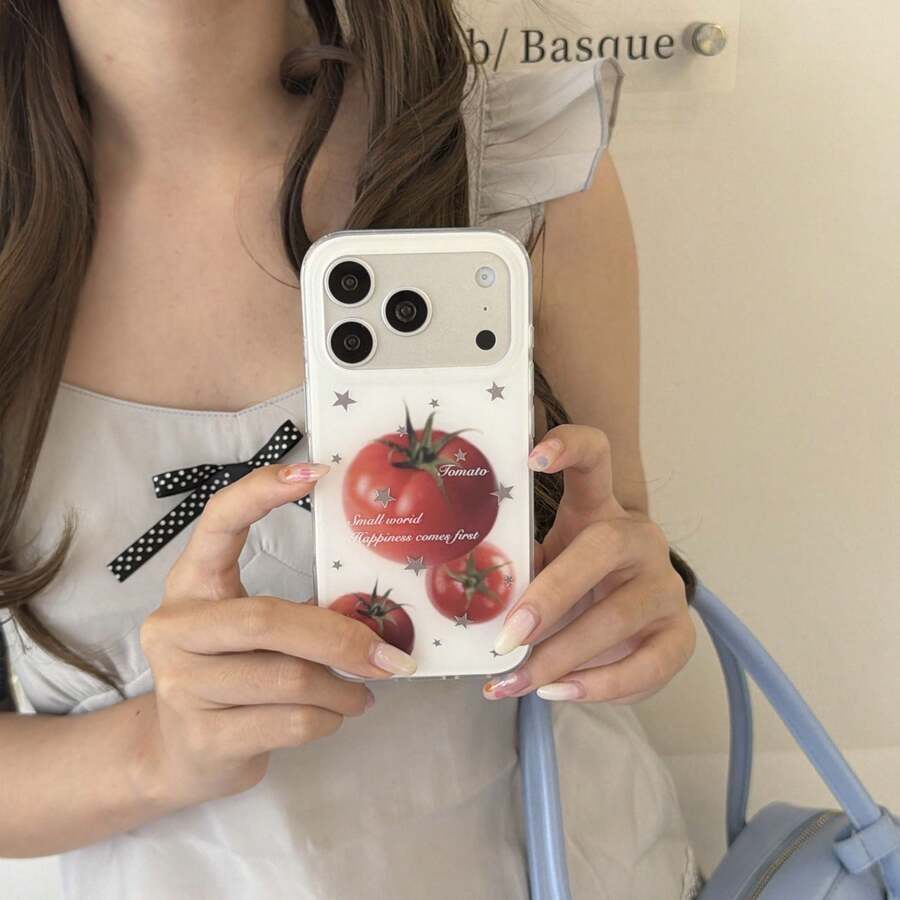 Tomaten- & Silberstern-Handyhülle kompatibel mit iPhone 17 Pro, 16 Pro Max, 15 Pro, 16 Pro, 17, 15, Vollschutz, stoßfest, minimalistisch, frisches Design für Frauen - Verschiedenfarbig - Übersicht 1