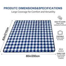 80x 83 Large Picnic Blanket Waterproof Sandproof, Foldable Outdoor With Premium Canvas Strap Beach - Blue Gingham - View 1