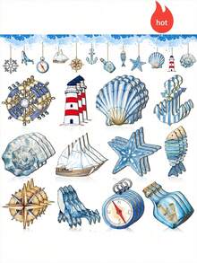12/24/36pcs/Set Ocean Sailing Adventure Theme Wooden Decorations, Summer Beach Decor, Includes Rudder, Seashell, Whale, Starfish, Boat, Lighthouse, And Driftwood Bottle, Suitable For Nautical Party Christmas Decorations Home Christmas Gifts Christmas Decor - Multicolor - View 5