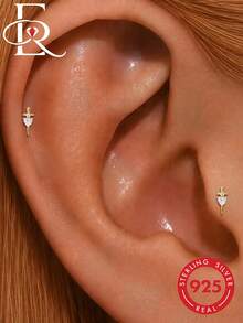 EleRunis 1PC 925 Sterling Silver Heart Tragus Flat Back Labret Tragus Conch Cartilage Helix Threaded Piercing Fine Jewelry For Daily Wear Party - Gold - View 1