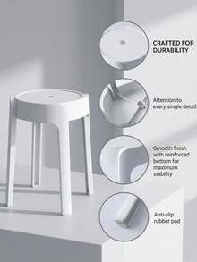 1 Nordic-Style Plastic Round Stool, Stackable For Home Use, Thickened Non-Slip Four-Legged Dining Chair. - Grey - View 4