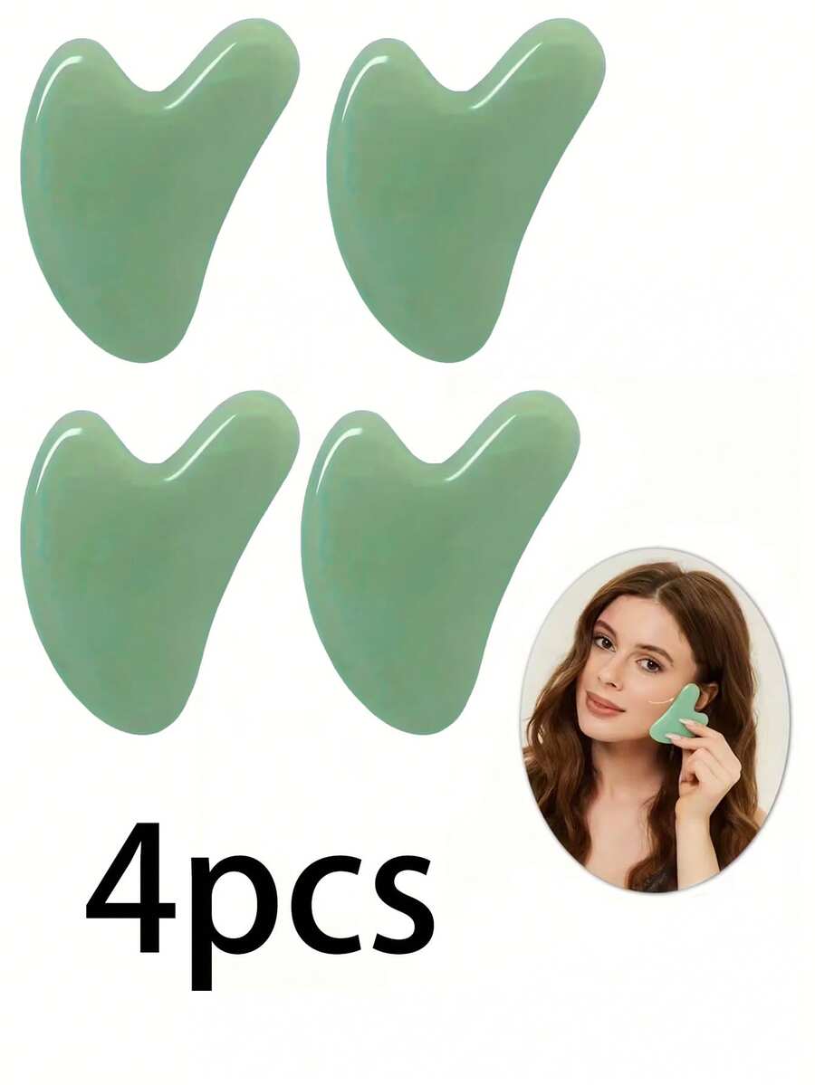 4pcs Gua Sha Facial Massage Tools, Suitable For Face, Neck, Back And Hands/Feet, Green Facial Care Tools, Heart-Shaped Facial And Body Massager And Gua Sha Tools - Green - View 1
