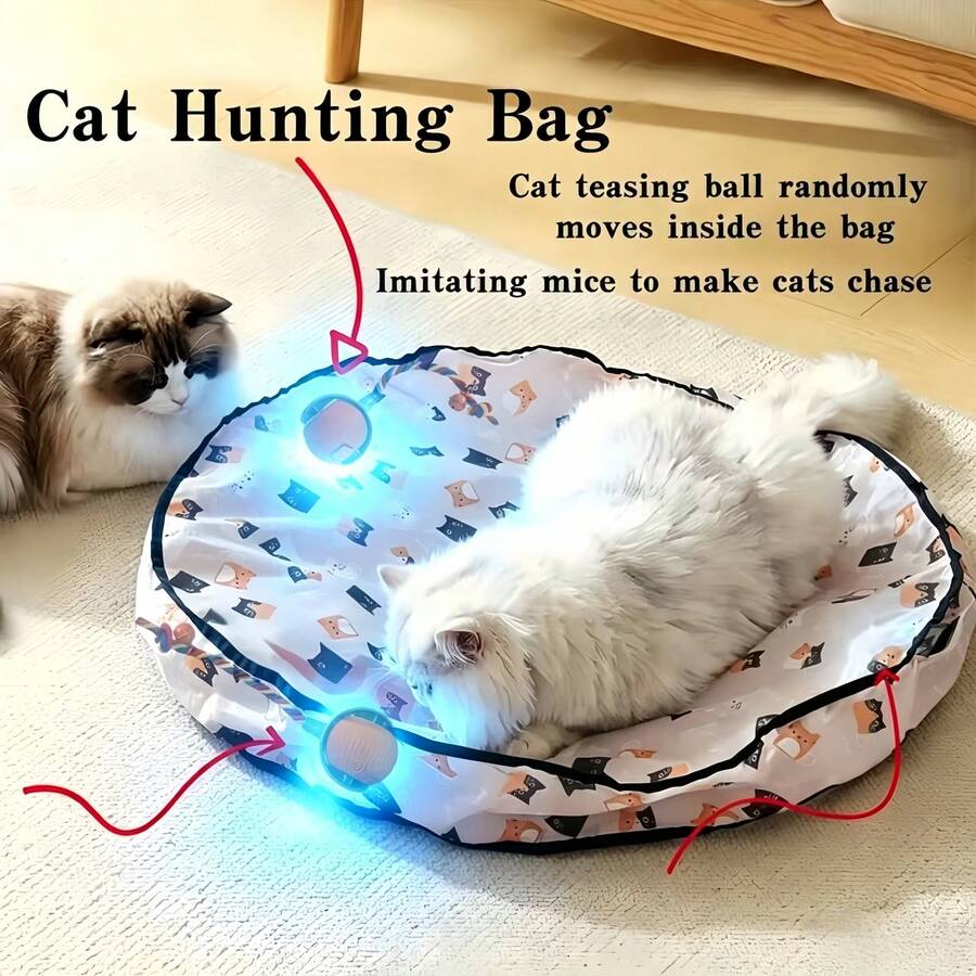 Nicbeybole 2pcs Pet Hunting Tent + Electric Cat Ball Toy, Single Person Pet Hunting Tent, Self-Entertainment Hidden Tent, Cat Dog Magic Ball Toy With Bell And Light, 2-In-1 Interactive Educational Cat Ball And Hunting Tent Set - Multicolor - View 1