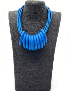 MARLIWOO 1pc Exaggerated Vintage Geometric Choker Necklace, Handmade Niche Personalized Minimalist Versatile Fashion Vacation Style Jewelry - Multicolor - View 4