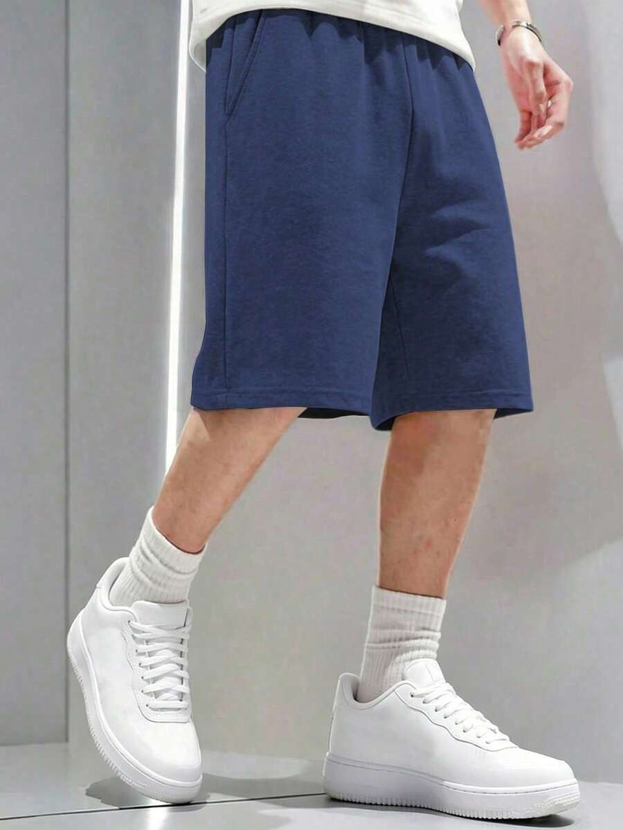 1件大童男孩運動休閒口袋短褲 百慕達內縫長度 春夏秋返校季 - 藏蓝色 - 查看 1