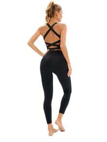 Professional Back-Shaping Sports Bra For Women: Shock-Absorbing, Cross-Back Straps, Running And Fitness Bra, Sexy Yoga Tank Top With Removable Pads - Black - View 5
