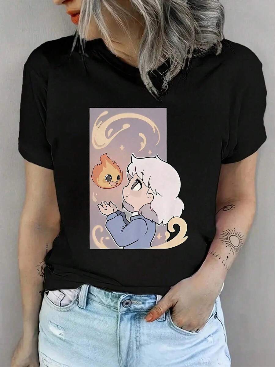 Katoenen T-shirt voor heren - Normale pasvorm, korte mouwen, casual design. Tops, zomertops, oversized shirts voor dagelijks gebruik - Zwart - Bekijken 1