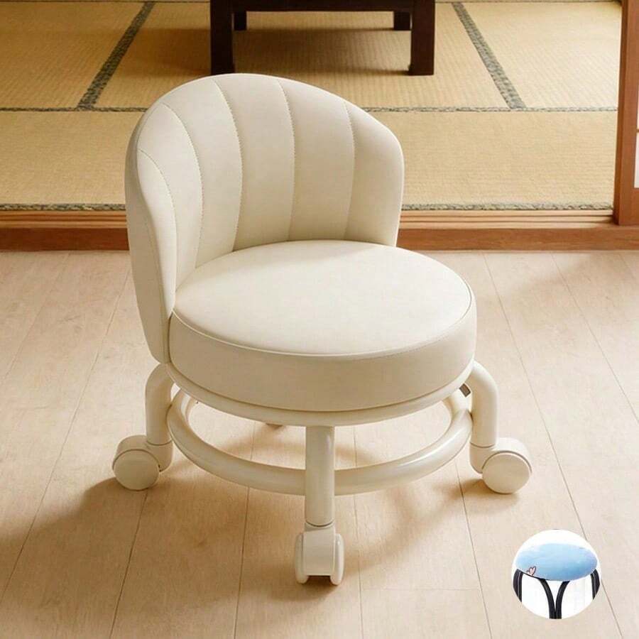 Shoe-Changing Stool, Low Stool, Living Room Stool, Outdoor Small Stool, Cleaning Stool, Wheeled Stool, Modern Home Decor - White - View 1