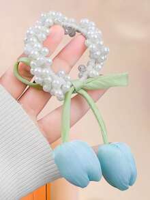 3/1Pc Tulip Pearl Hair Scrunchies, High Elasticity Hair Ties, Sweet And Cute Hair Accessories - Suitable For Girls And Teenagers, Perfect For Daily Wear, School, Vacation, Commuting, Spring Outings, Photography And More - Multicolor - View 5