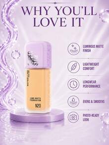 Maybelline 美寶琳長效透明底妝 #N20，正裝 35ml/試用裝 10ml，輕盈持久、抗汗、霧面妝效、有效遮瑕，適合中性至淺膚色 - 美寶蓮持妝輕透粉底液N20 - 查看 8