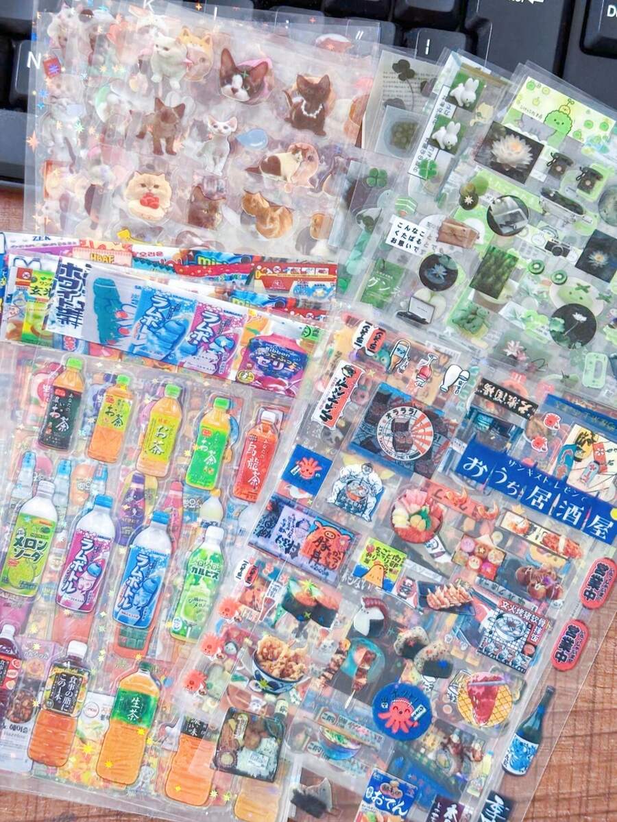 10pcs Mixed Cute Cartoon Ins Stickers, Clover Vintage Holographic Highly Attractive Student DIY Planner Decoration Material