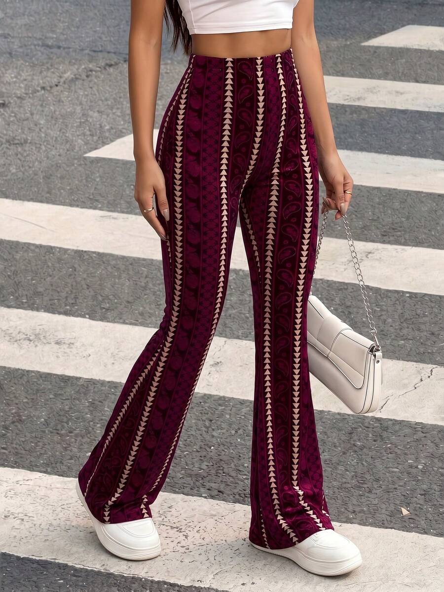 Quần legging nữ họa tiết hình học, kiểu dáng thường ngày, thích hợp cho mùa xuân. - Màu Đỏ Sâu - Xem 1