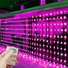 Luces de cortina LED alimentadas por batería AA, 8 modos de iluminación, luces de hadas, adecuadas para habitación, jardín, patio, escenario, decoración de fondo de pared, iluminación de atmósfera romántica para bodas, Día de San Valentín, Halloween, Navidad, luces decorativas colgantes - Lámpara de cortina con caja de pilas AA - Ver 20
