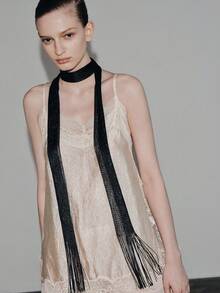 Noxbound 1pc Fashionable & Versatile Women Scarf With Tassels Winter Fall - Pure Black - View 5