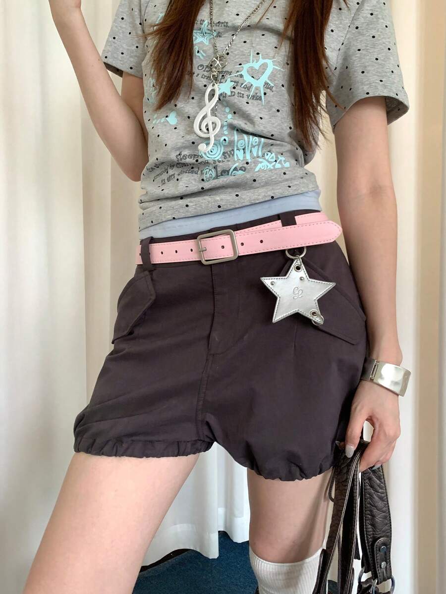 1pc Pink Women's PU Faux Leather Polka Dot Design Commuter Style Versatile Niche Waist Belt - Pink - View 1
