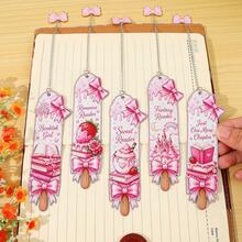 Kawaii Pink Bow Popsicle Shaped Metal Bookmarks, Fantasy Romance Reader Printed Stainless Steel Page Marker With Decorative Bow Chain, Cute Literary Souvenir For Teen Girls - Square - View 8