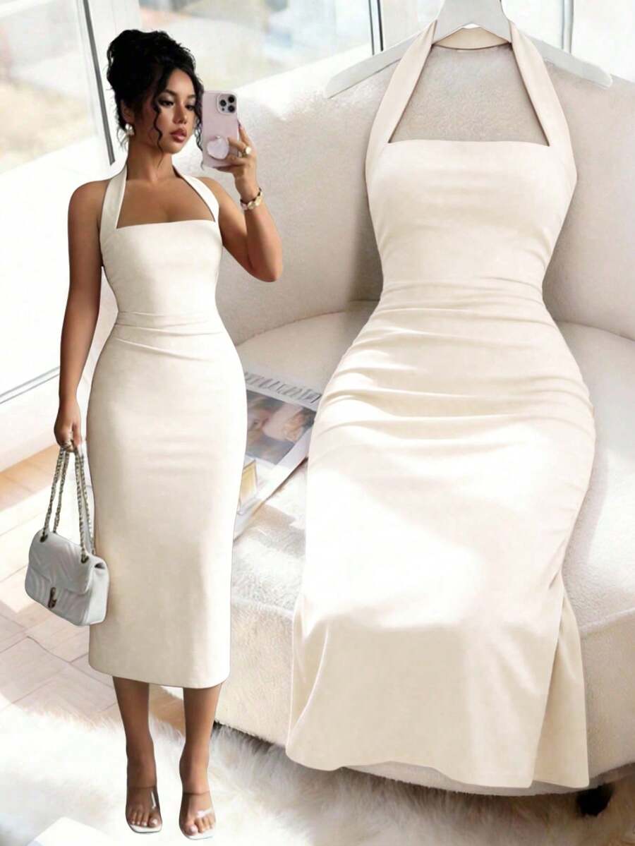 Women Midi Dresses - 杏色 - 查看 1