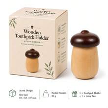 1PC Creative Walnut Nordic Cotton Swab Holder Wooden Acorn Toothpick Holder Personalized Japanese Mushroom Toothpick Box Hazelnut Toothpick Holder - Multicolor - View 4