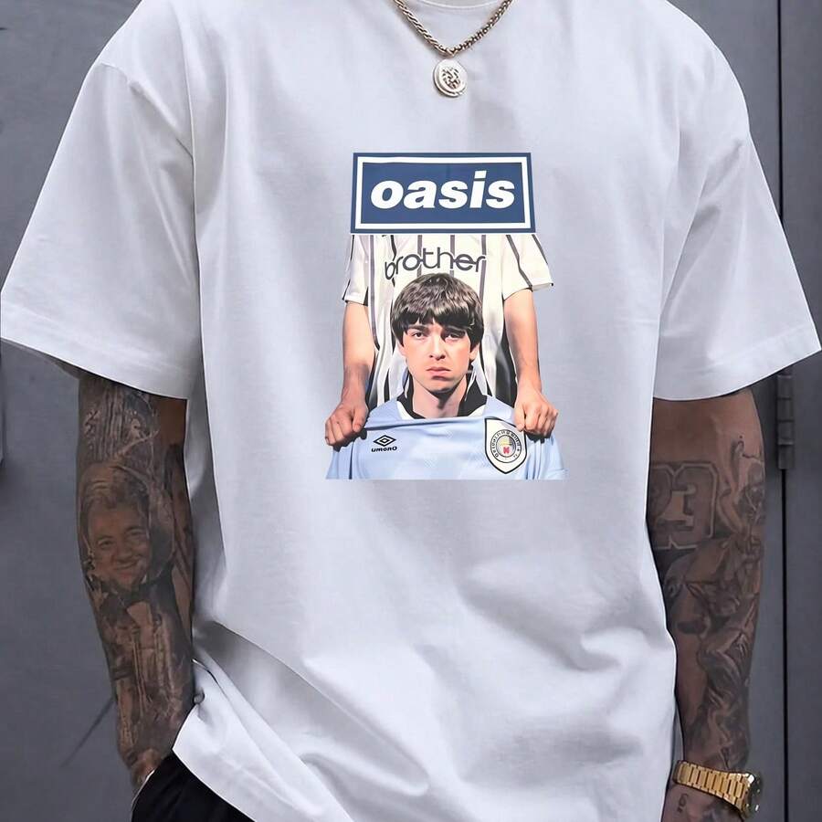 Maglietta da uomo a girocollo a maniche corte con stampa vintage di figure rock, vestibilità ampia, casual, per uso quotidiano e streetwear - Bianco - Visualizzare 1