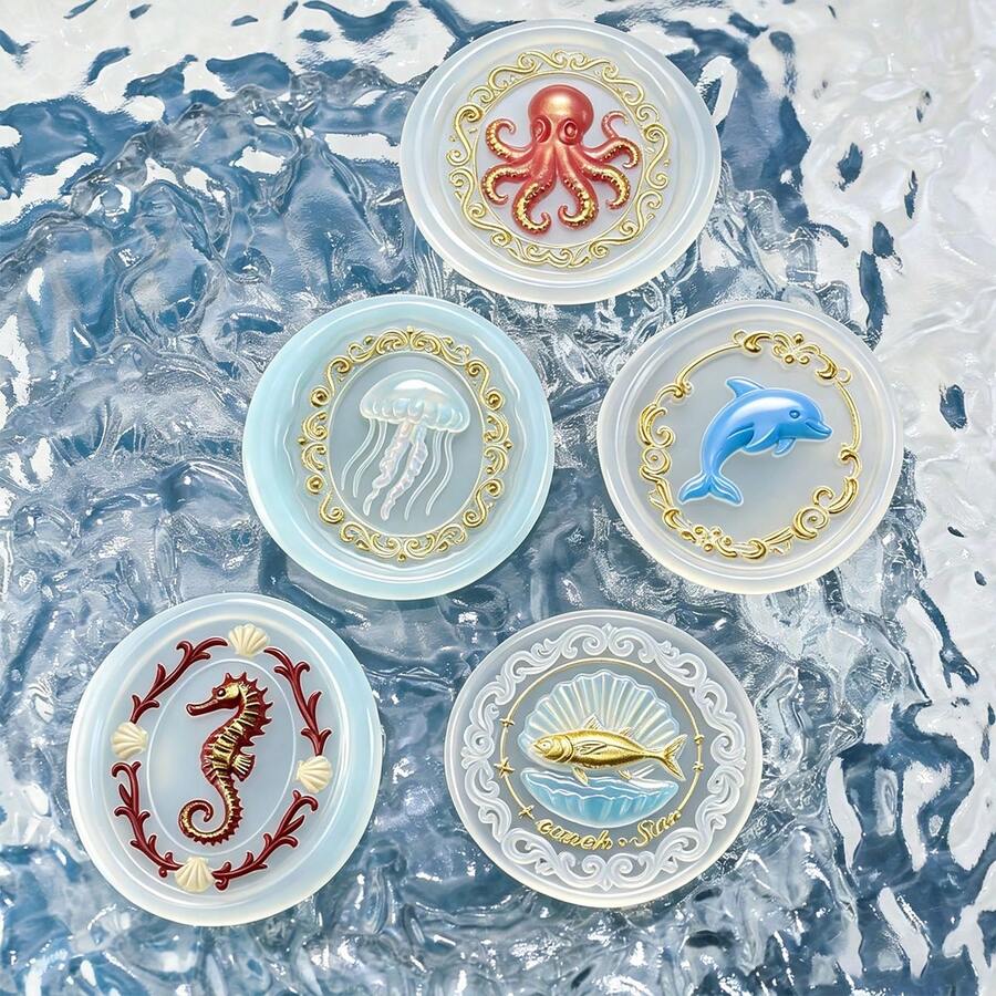 海洋風格系列 3D 浮雕蠟封印章 銅頭 1個 - 適用於情書、邀請函、節日卡片、日記本、剪貼簿裝飾、DIY 手作 - 海洋系列蠟封印章 - 查看 1