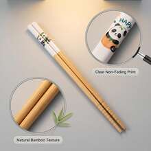 Japanese Lucky Cat & Chinese Panda Bamboo Chopsticks 5 Pairs Set, Home Dining Tableware, Printed Bamboo Wood Chopsticks, Gift Box Packaging - Multicolor - View 9