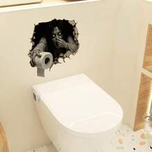 1PC 2D Broken Wall Ghost Bathroom Wall Sticker, Self Adhesive Horror Zombie With Toilet Paper Decal, Halloween Prank Decor For Restroom Tile - 1PC - View 10