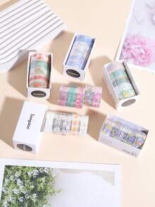 5 Rolls Of Boxed Floral Pattern Handbook Tape, Transparent Waterproof PET Tape, Personalized Fresh Student Handmade DIY Scrapbook Decoration Material Tape,Back To School,School Supplies - Sets - View 11