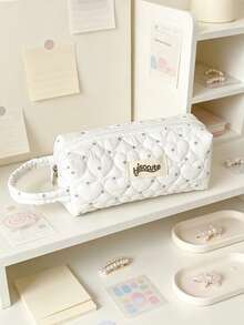Cute Quilted Heart Mini Pouch Zipper Cosmetic & Brushes Storage Bag Portable Makeup Bag Coin Purse Lightweight Travel Toiletry Bags Pencil Case - Multicolor - View 14