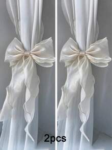 2PCS-Silk Bow Window Curtain Tie Backs, Ribbons & Bows,Lace Ribbon Bow Curtain Clips, French Bow Rope Fixers Decor Suitable For Wedding, Home, Bedroom, Office - Bow - View 20