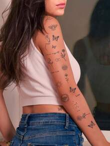 1pc Semi-Permanent Abstract Creative Pattern Temporary Tattoo Sticker, Waterproof Non-Reflective DIY Gift For Party & Festival, Lasts 1-2 Weeks, For Hand Back, Arm, Shoulder, Neck, Collarbone - Blue - View 5