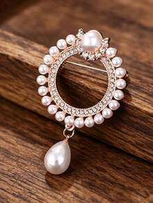 1pc Exquisite Round Ring Pendant Brooch, High-End Creative Minimalist Anti-Exposure Fixing Pin, Versatile Accessory Corsage - White - View 3