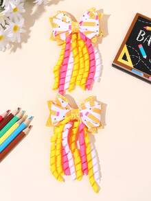 2pcs Back To School Pencil Print Glitter Bow Hair Clips, Cute Children's Hair Clips, Crocodile Clips, First Day Of School Gift, Daily Hair Accessories - Multicolor - View 10