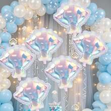 6个彩虹色透明贝壳铝箔气球，派对装饰，适合生日、婚礼和庆祝活动 - 非常适合海底主题、海洋装饰和奇幻冒险活动 - 查看 2