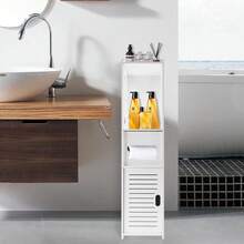 Mobiletto da bagno a pavimento, impermeabile, autoportante, mobiletto contenitore sottile bianco con ripiano e 1, mobiletto multiuso per riporre carta igienica, shampoo e asciugamani, bianco - Bianco - Visualizzare 8