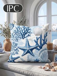 1/2pcs Fashion Coral Coast Style Pillowcase, Single-Sided Print, Breathable & Anti-Pilling, Comfortable & Cozy, Machine Washable, Suitable For Sofa And Car Pillows, 45*45/50*50CM, Living Room Sofa Decoration, Summer, Back To School Season - Multicolor - View 11