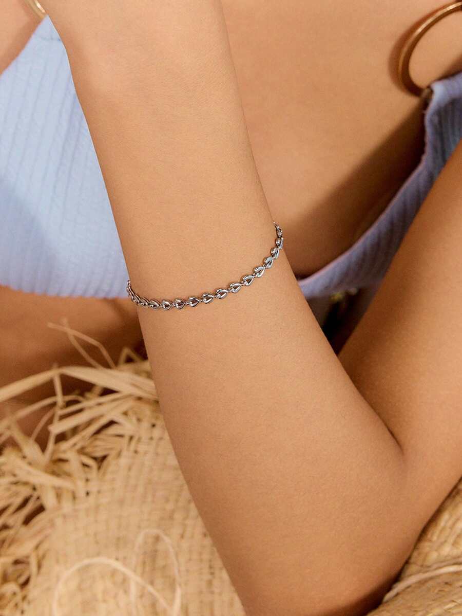 1pc Women's Layered Style Stainless Steel Heart Tassel Waterproof Beach Vacation Bracelet, Daily Gift Accessory (Random Heart Quantity, No Gift Box) - Silver - View 1