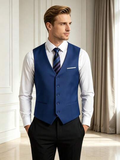 Men's Formal Business Single-Breasted Suit Vest, Suitable For Weddings And Parties