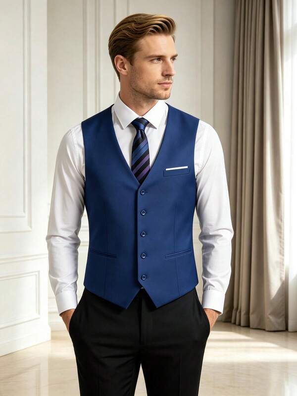 Men's Formal Business Single-Breasted Suit Vest, Suitable For Weddings And Parties