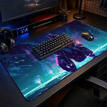 Neon Cyberpunk Motorcycle Rider Extended Gaming Mouse Pad, Large Non-Slip Rubber Waterproof Keyboard Desk Mat For Computer Laptop Game Office Desktop Decor - View 1