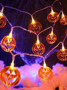 Halloween Decoration Hollow Orange Pumpkin String Lights, Eerie Gothic Haunted House Autumn Atmosphere, Ideal Halloween Gift, 1.5M/3M, Yard Garden Porch Window Room Home Halloween Thanksgiving Party Decor, Fall Decor - Warm Light - View 8