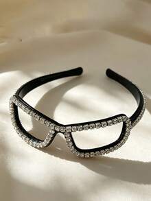 1PC Y2K Openwork Eyeglass-Style Headband, Shiny Black Headband, Accessory For Concerts, Nightclubs, And Street Style - Black - View 5