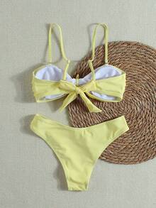 Women's Pale Yellow Starfish Decor Bikini, Sexy Beach Vacation Two Pieces Swimsuit Set, Spring/Summer Style - Multicolor - View 3