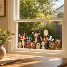 1pc Forest Animal Window Stickers Featuring Foxes, Deer, Raccoons, Owls, Rabbits, And Bears. Double-Sided Visible PVC Electrostatic Adsorption Window Stickers, Suitable For Kitchens, Living Rooms, Bedrooms, And Home Decor. - Multicolor - View 2