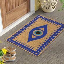 1 Peça Tapete de Porta com Estampa de Borda de Onda Totem de Olho Maligno Marrom & Azul, Tapete Retangular Arredondado de Flanela Estilo Vintage Exótico, Padrão de Olho Maligno de Pupila Azul Camada Central com Detalhe de Borda de Onda Vintage Contínua, Tapete de Entrada Antiderrapante Absorvente de Poeira e Água, Adequado para Entrada, Varanda, Interior de Pousada, Uso Doméstico Diário em Todas as Estações - Multicolorido - Visão 14