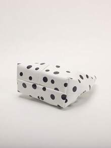 1 buah Tas Tangan Kulit PU Lembut Motif Polkadot Putih dengan Detail Kerut, Tas Tote Wanita Minimalis Model Patchwork untuk Kerja dan Perjalanan - Putih - View 8
