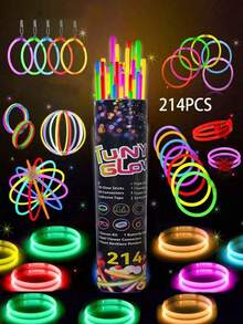 Set Stik Cahaya 214 buah, panjang 8 inci, sangat terang, bersinar selama 9 hingga 13 jam dalam gelap. Juga cocok untuk membuat gelang DIY, gelas pesta, kalung, dan anting-anting. - tujuh warna - View 9